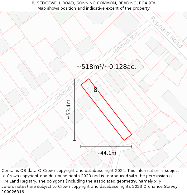 8, SEDGEWELL ROAD, SONNING COMMON, READING, RG4 9TA: Plot and title map