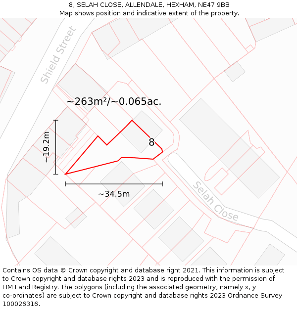 8, SELAH CLOSE, ALLENDALE, HEXHAM, NE47 9BB: Plot and title map