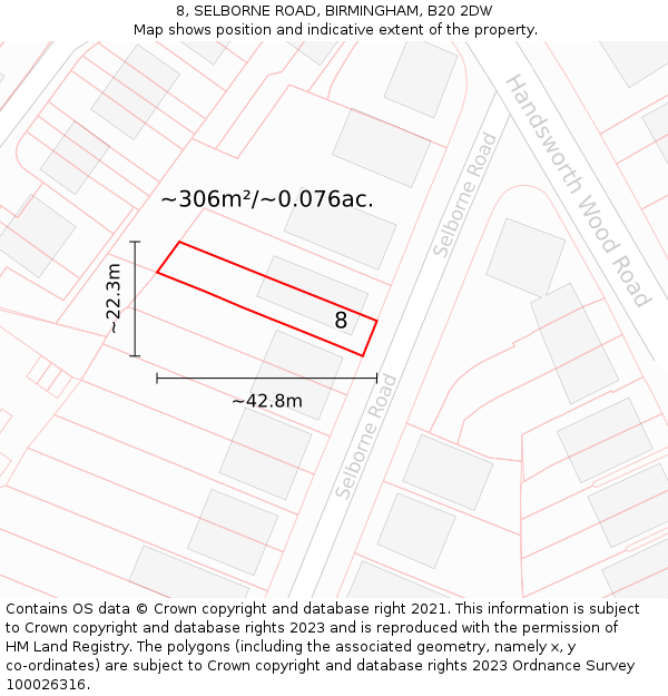 8, SELBORNE ROAD, BIRMINGHAM, B20 2DW: Plot and title map