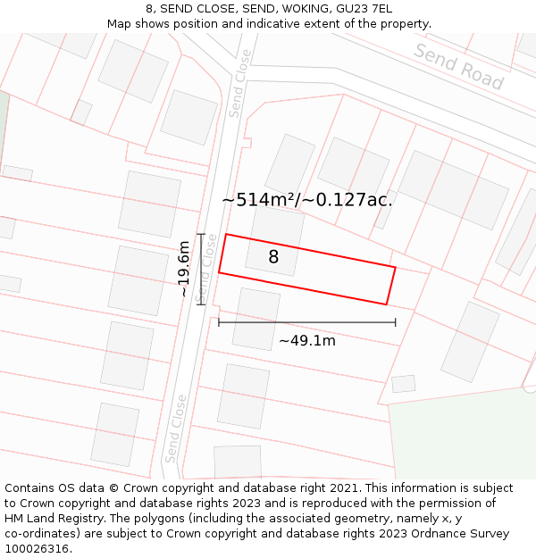 8, SEND CLOSE, SEND, WOKING, GU23 7EL: Plot and title map