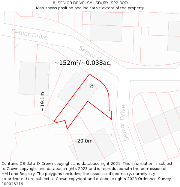 8, SENIOR DRIVE, SALISBURY, SP2 8QD: Plot and title map