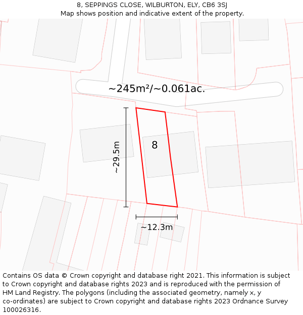 8, SEPPINGS CLOSE, WILBURTON, ELY, CB6 3SJ: Plot and title map