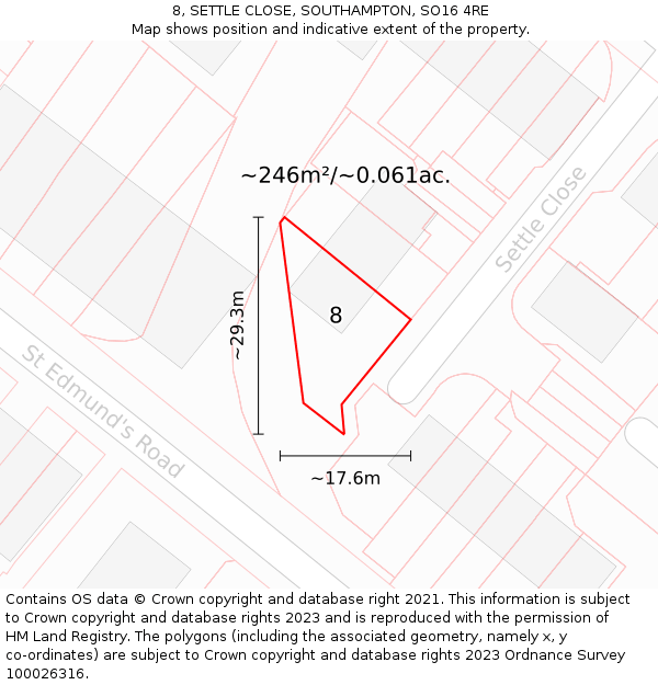 8, SETTLE CLOSE, SOUTHAMPTON, SO16 4RE: Plot and title map