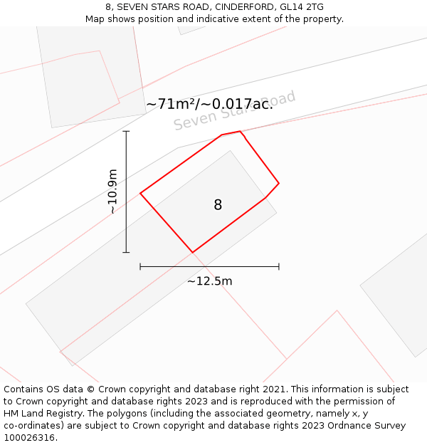 8, SEVEN STARS ROAD, CINDERFORD, GL14 2TG: Plot and title map