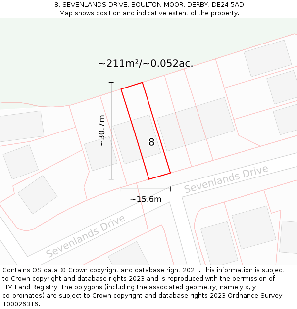 8, SEVENLANDS DRIVE, BOULTON MOOR, DERBY, DE24 5AD: Plot and title map