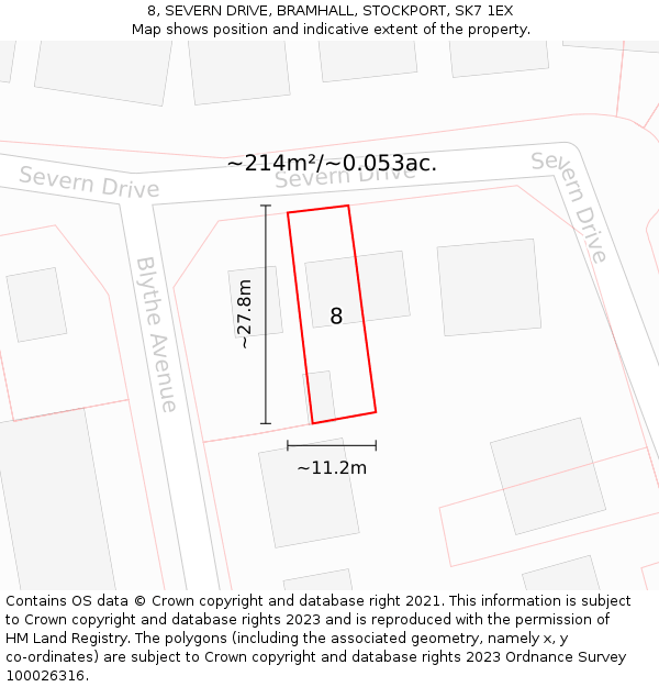 8, SEVERN DRIVE, BRAMHALL, STOCKPORT, SK7 1EX: Plot and title map