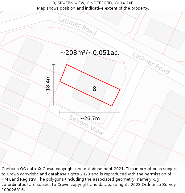 8, SEVERN VIEW, CINDERFORD, GL14 2XE: Plot and title map