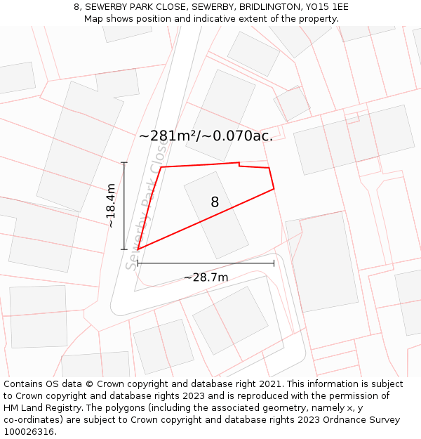8, SEWERBY PARK CLOSE, SEWERBY, BRIDLINGTON, YO15 1EE: Plot and title map