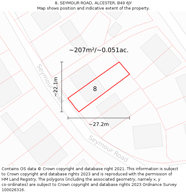 8, SEYMOUR ROAD, ALCESTER, B49 6JY: Plot and title map