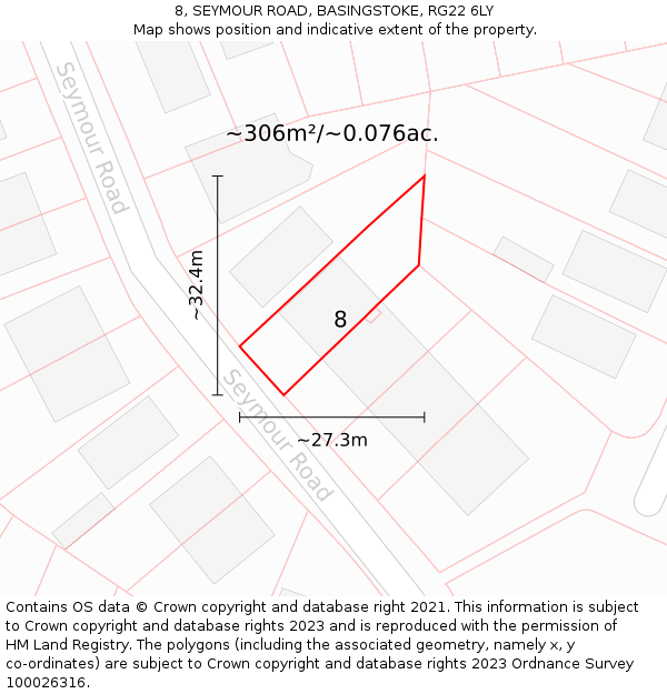 8, SEYMOUR ROAD, BASINGSTOKE, RG22 6LY: Plot and title map