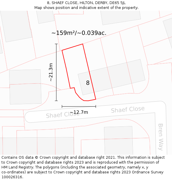 8, SHAEF CLOSE, HILTON, DERBY, DE65 5JL: Plot and title map