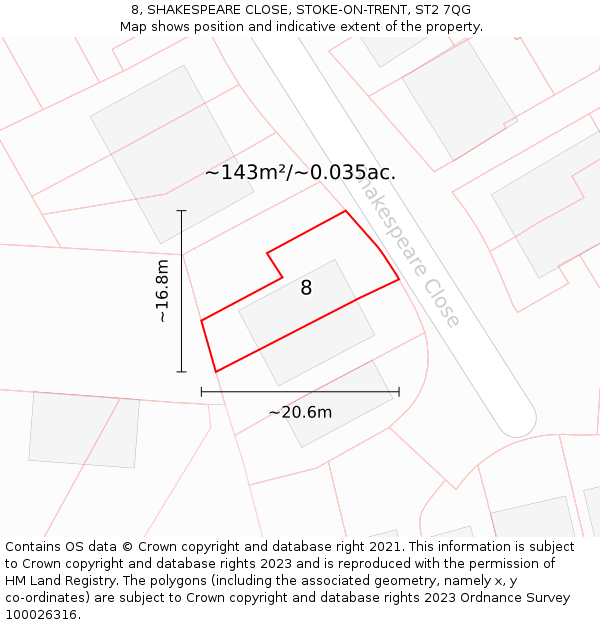 8, SHAKESPEARE CLOSE, STOKE-ON-TRENT, ST2 7QG: Plot and title map