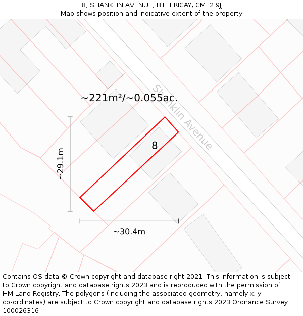 8, SHANKLIN AVENUE, BILLERICAY, CM12 9JJ: Plot and title map