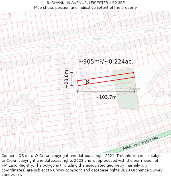 8, SHANKLIN AVENUE, LEICESTER, LE2 3RE: Plot and title map