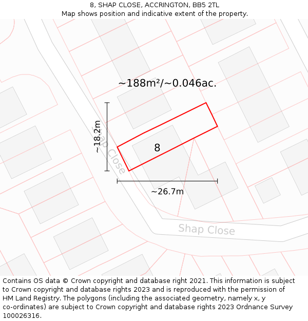 8, SHAP CLOSE, ACCRINGTON, BB5 2TL: Plot and title map