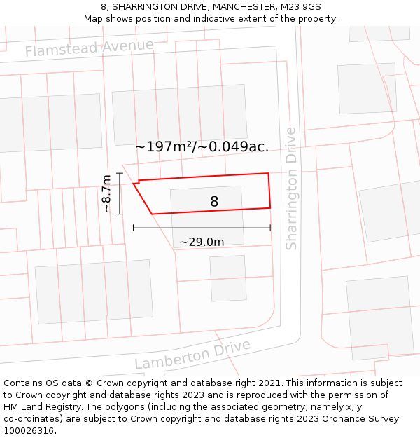 8, SHARRINGTON DRIVE, MANCHESTER, M23 9GS: Plot and title map