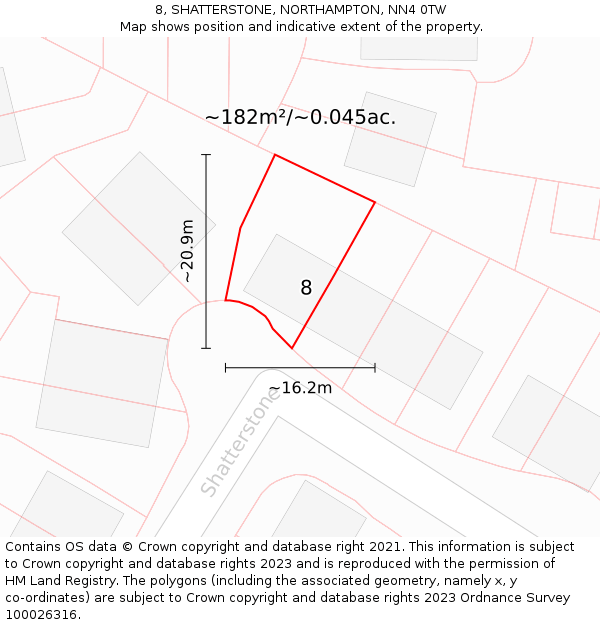 8, SHATTERSTONE, NORTHAMPTON, NN4 0TW: Plot and title map