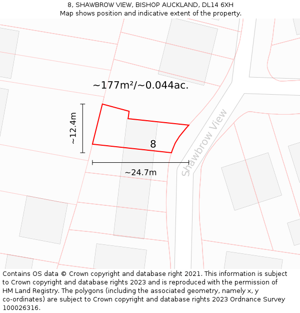 8, SHAWBROW VIEW, BISHOP AUCKLAND, DL14 6XH: Plot and title map