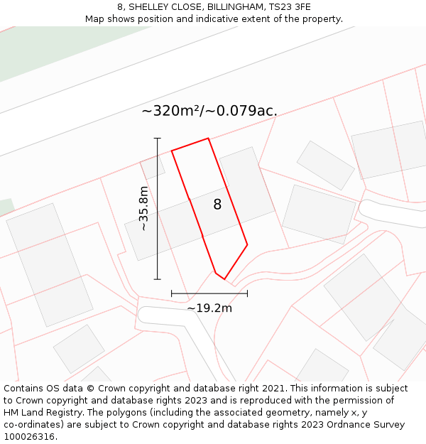 8, SHELLEY CLOSE, BILLINGHAM, TS23 3FE: Plot and title map