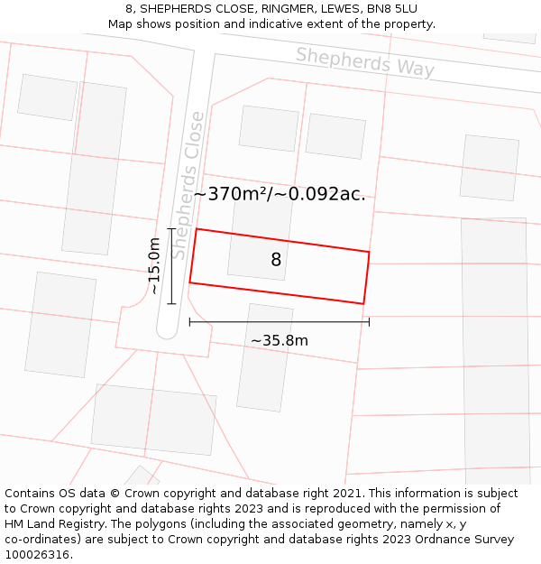 8, SHEPHERDS CLOSE, RINGMER, LEWES, BN8 5LU: Plot and title map