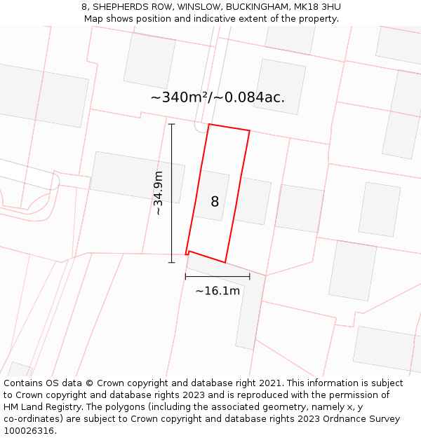 8, SHEPHERDS ROW, WINSLOW, BUCKINGHAM, MK18 3HU: Plot and title map