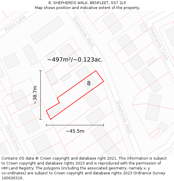 8, SHEPHERDS WALK, BENFLEET, SS7 2LP: Plot and title map