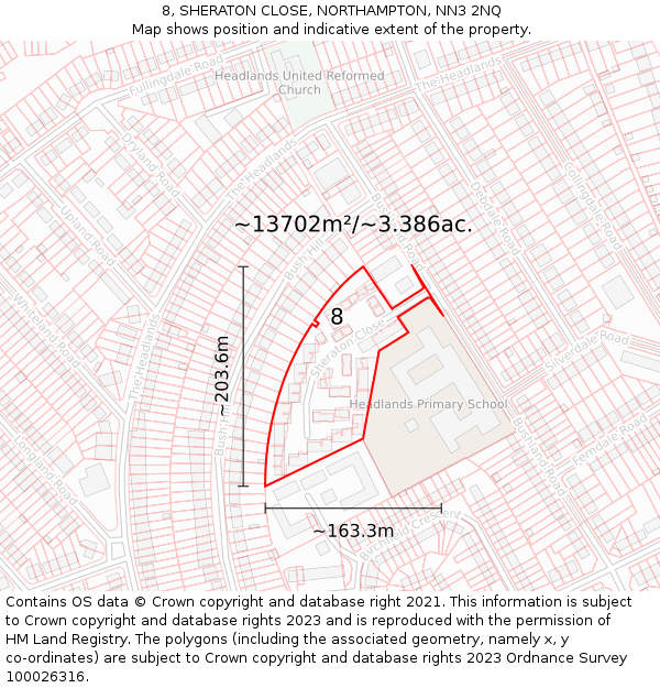 8, SHERATON CLOSE, NORTHAMPTON, NN3 2NQ: Plot and title map