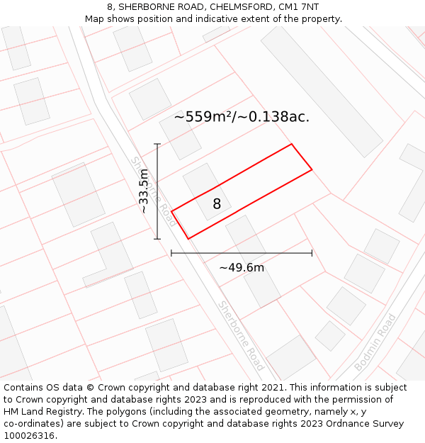 8, SHERBORNE ROAD, CHELMSFORD, CM1 7NT: Plot and title map
