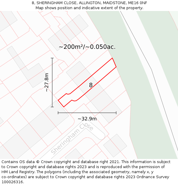 8, SHERINGHAM CLOSE, ALLINGTON, MAIDSTONE, ME16 0NF: Plot and title map
