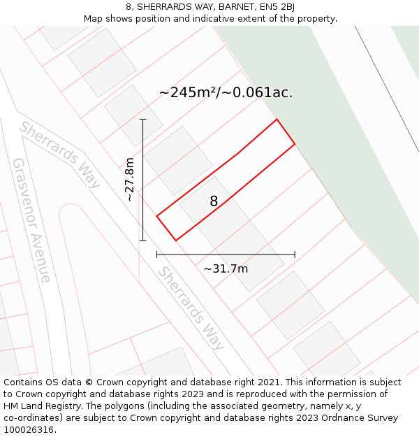8, SHERRARDS WAY, BARNET, EN5 2BJ: Plot and title map
