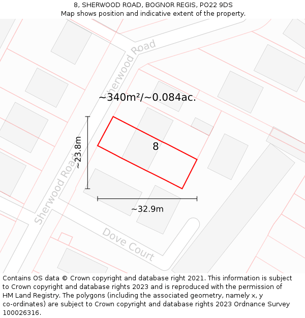 8, SHERWOOD ROAD, BOGNOR REGIS, PO22 9DS: Plot and title map