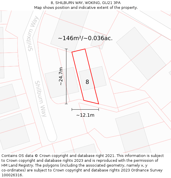 8, SHILBURN WAY, WOKING, GU21 3PA: Plot and title map