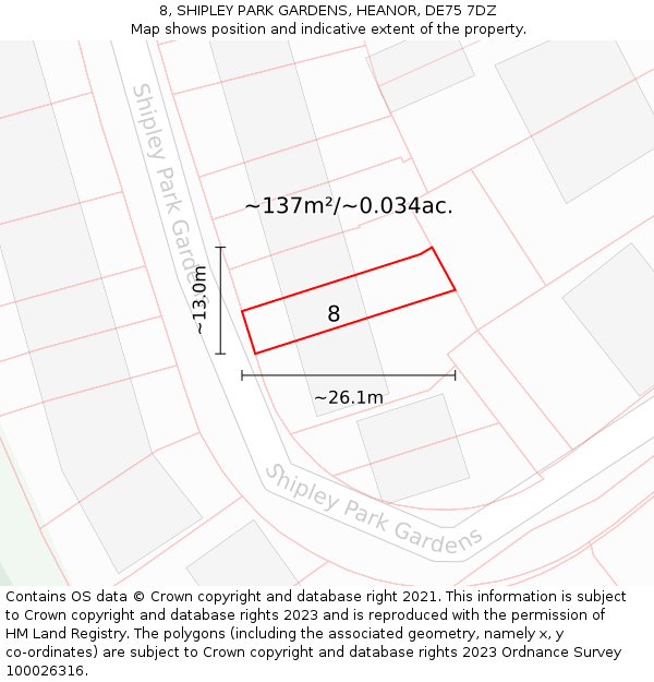 8, SHIPLEY PARK GARDENS, HEANOR, DE75 7DZ: Plot and title map