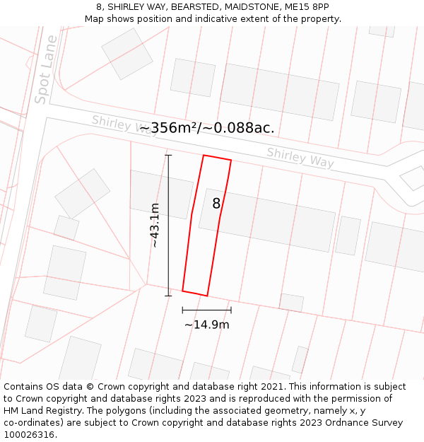 8, SHIRLEY WAY, BEARSTED, MAIDSTONE, ME15 8PP: Plot and title map