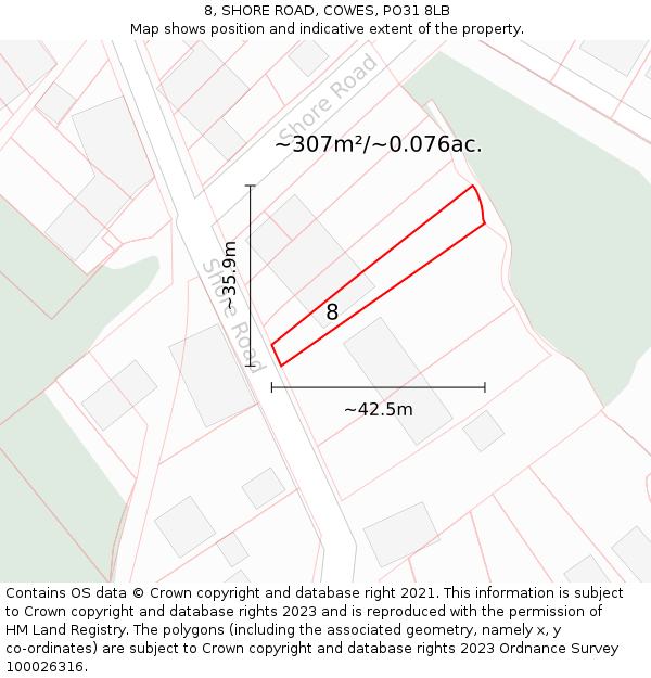 8, SHORE ROAD, COWES, PO31 8LB: Plot and title map