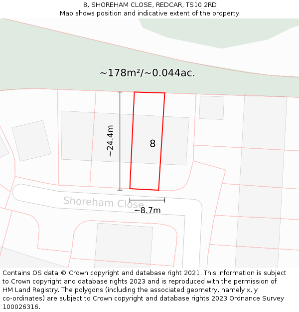 8, SHOREHAM CLOSE, REDCAR, TS10 2RD: Plot and title map