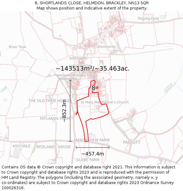 8, SHORTLANDS CLOSE, HELMDON, BRACKLEY, NN13 5QR: Plot and title map
