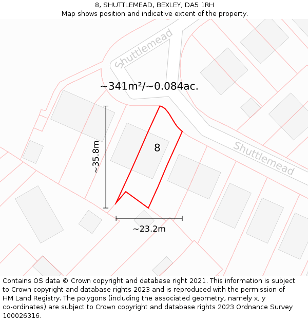 8, SHUTTLEMEAD, BEXLEY, DA5 1RH: Plot and title map
