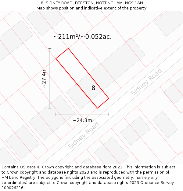 8, SIDNEY ROAD, BEESTON, NOTTINGHAM, NG9 1AN: Plot and title map
