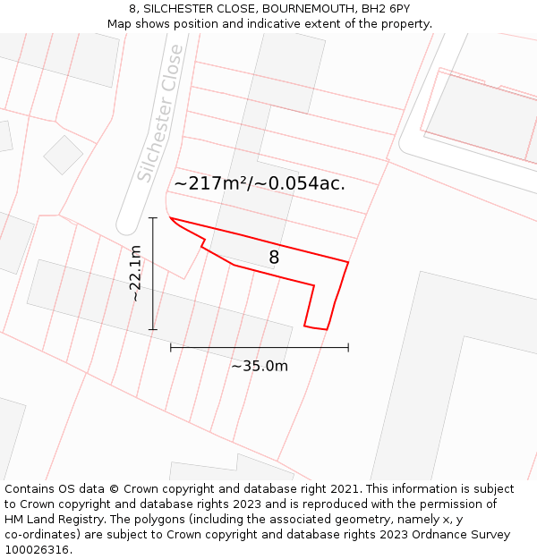 8, SILCHESTER CLOSE, BOURNEMOUTH, BH2 6PY: Plot and title map