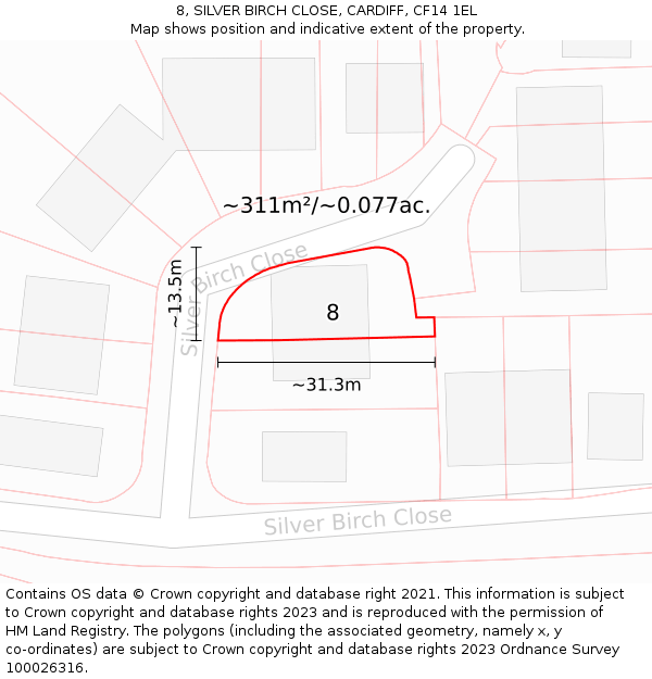 8, SILVER BIRCH CLOSE, CARDIFF, CF14 1EL: Plot and title map