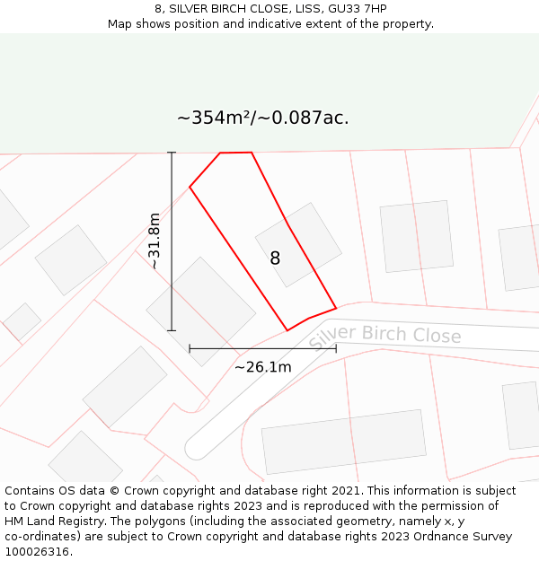 8, SILVER BIRCH CLOSE, LISS, GU33 7HP: Plot and title map