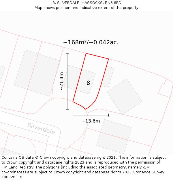 8, SILVERDALE, HASSOCKS, BN6 8RD: Plot and title map