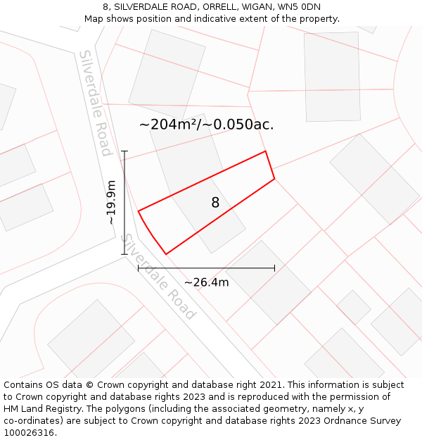 8, SILVERDALE ROAD, ORRELL, WIGAN, WN5 0DN: Plot and title map