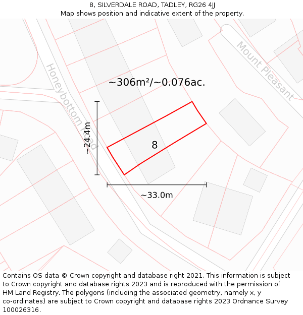 8, SILVERDALE ROAD, TADLEY, RG26 4JJ: Plot and title map