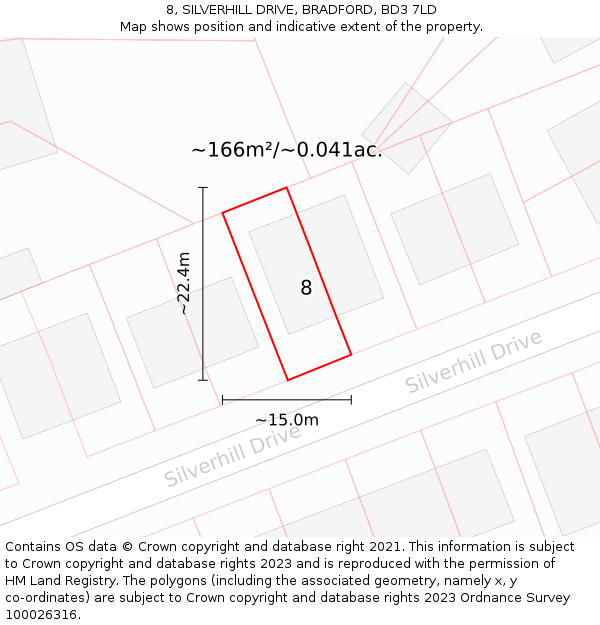 8, SILVERHILL DRIVE, BRADFORD, BD3 7LD: Plot and title map