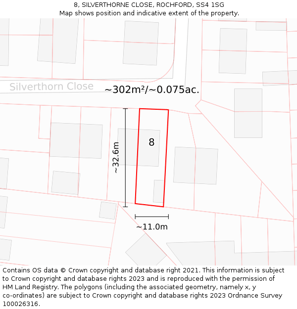 8, SILVERTHORNE CLOSE, ROCHFORD, SS4 1SG: Plot and title map