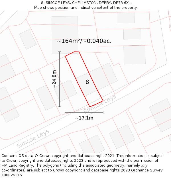8, SIMCOE LEYS, CHELLASTON, DERBY, DE73 6XL: Plot and title map
