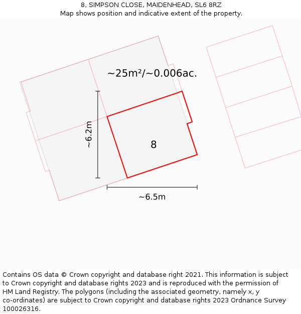 8, SIMPSON CLOSE, MAIDENHEAD, SL6 8RZ: Plot and title map