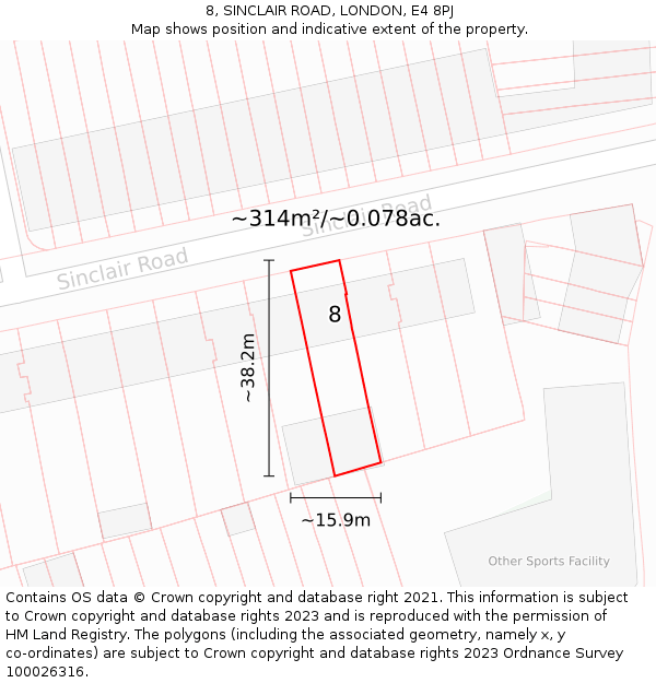 8, SINCLAIR ROAD, LONDON, E4 8PJ: Plot and title map